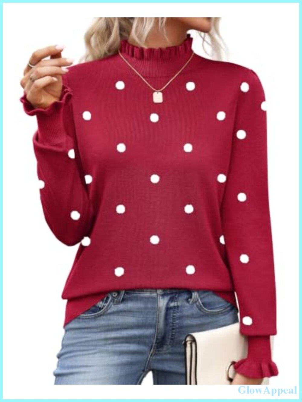 Zeagoo Women's Turtleneck Sweater Long Sleeve Knit Pullover Ruffle Neck